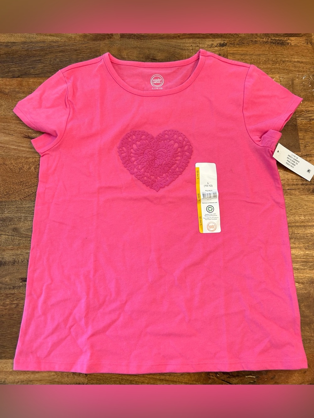 NWT Wonder Nation Girls Pink Heart Graphic T-Shirt Size L 10-12